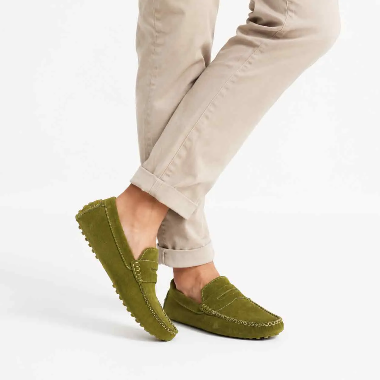 Moccasin pour homme confort 003-5 vert daim   miniature